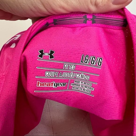 NWT Under Armour Heat Gear V-Neck T-Shirt Hot Pink Carpe Diem Graphic - Picture 10 of 10